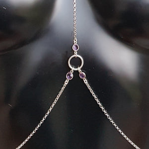 Amethyst Marquise body chain - sterling silver chain and purple amethyst