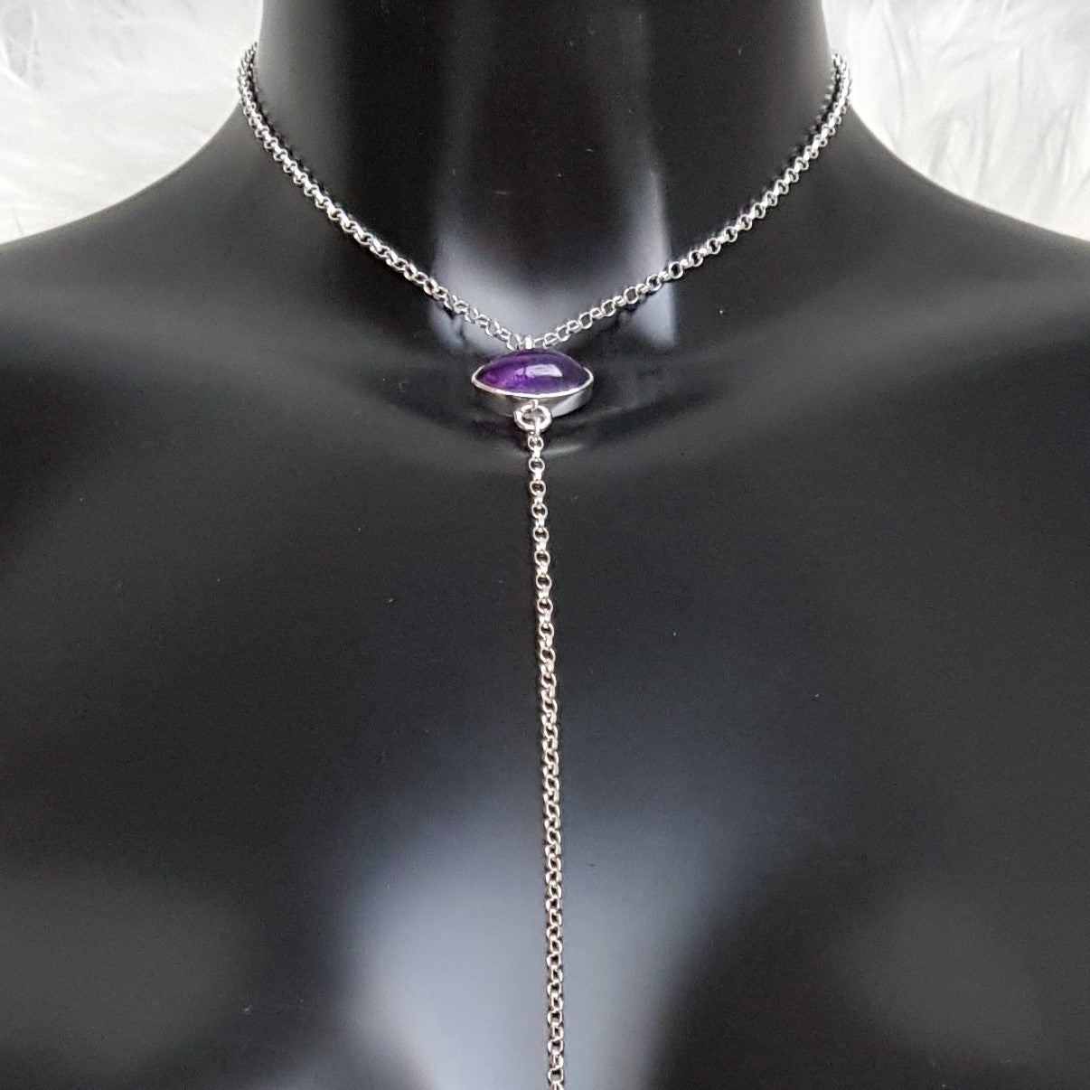 Amethyst Marquise body chain - sterling silver chain and purple amethyst