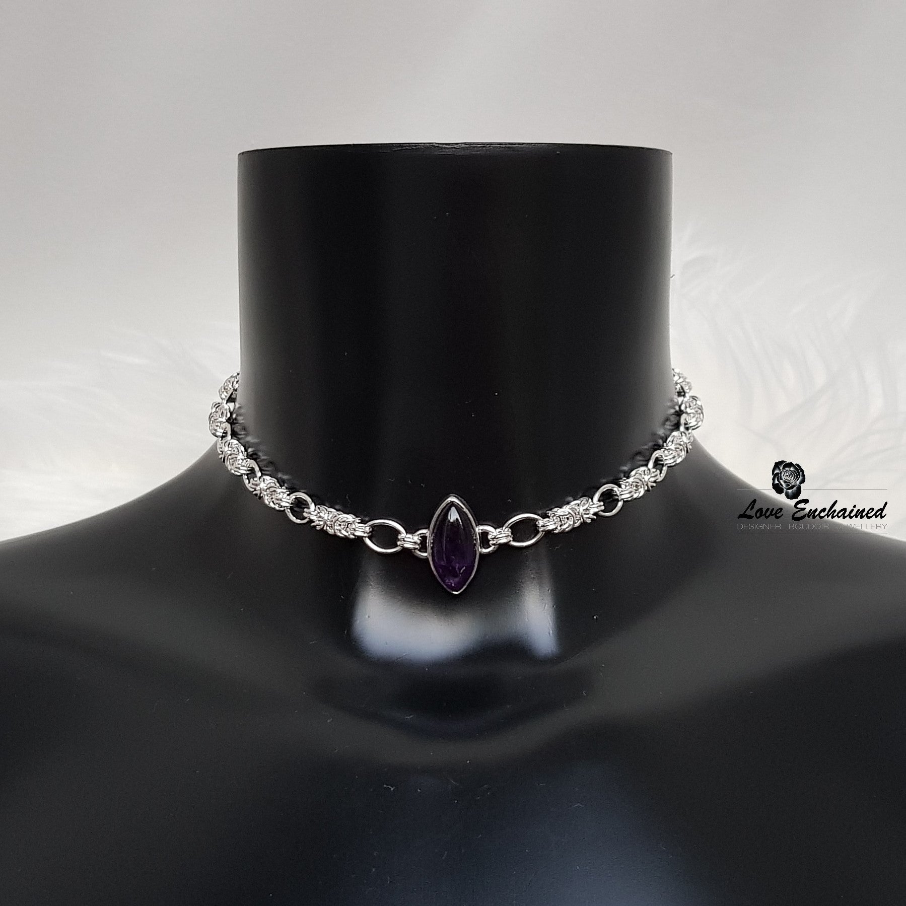 Byzantine Grace Marquise ~ submissive collar - sterling silver & Amethyst