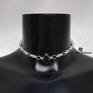 Byzantine Grace Marquise ~ submissive collar - sterling silver & Amethyst