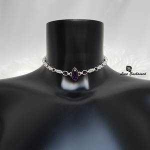 Byzantine Grace Marquise ~ submissive collar - sterling silver & Amethyst