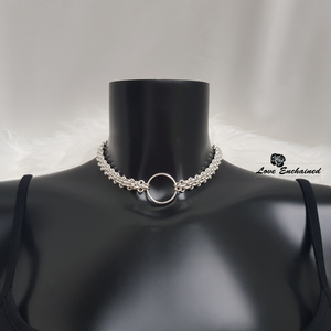 Entwined O submissive collar - Luxury sterling silver chain and large O ring