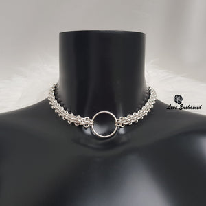 Entwined O submissive collar - Luxury sterling silver chain and large O ring