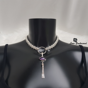 Entwined O submissive collar - Luxury sterling silver chain and large O ring