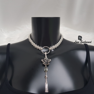 Entwined O submissive collar - Luxury sterling silver chain and large O ring