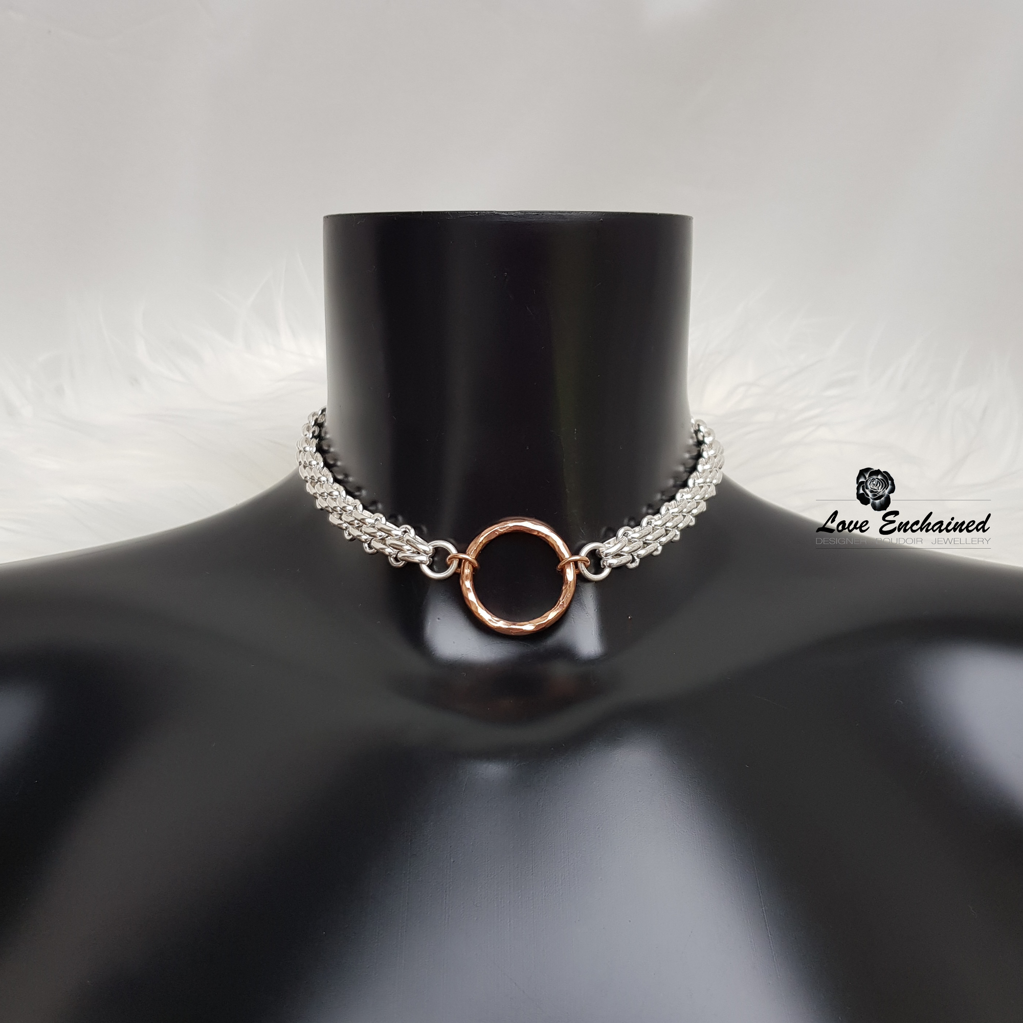 Entwined O submissive collar - Luxury sterling silver chain and large O ring