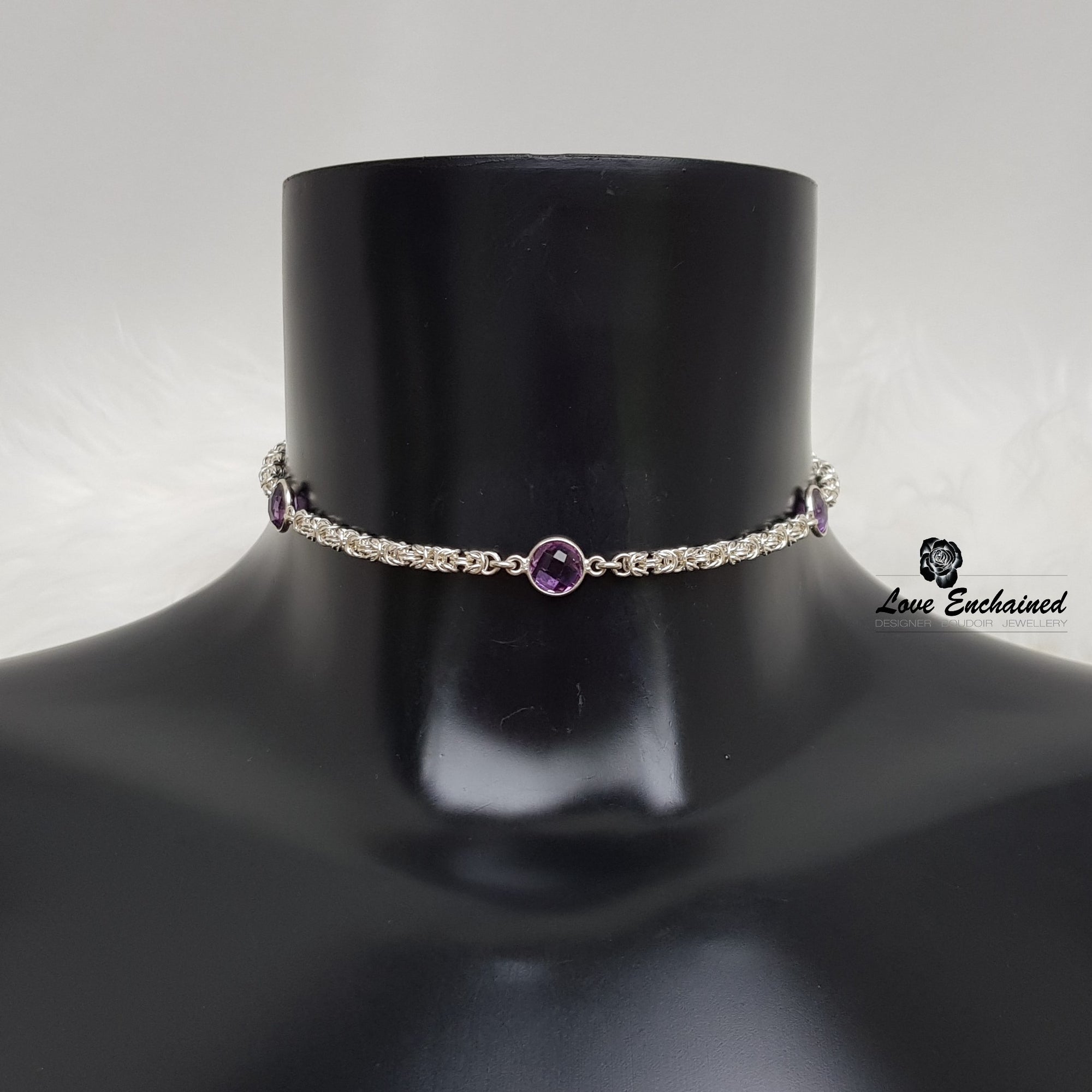 Little Byzantine Princess Amethyst - submissive day collar - sterling silver chainmail & small amethysts