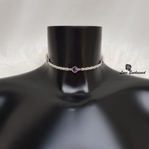 Little Byzantine Princess Amethyst - submissive day collar - sterling silver chainmail & small amethysts