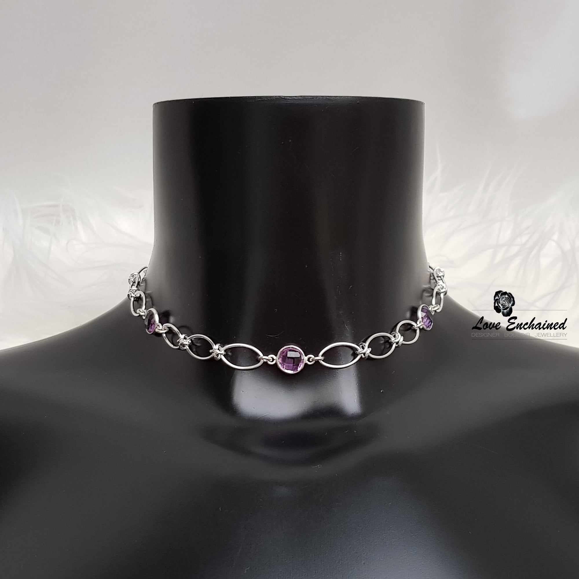 Love Knots Amethyst day collar - sterling silver chain and purple amethysts