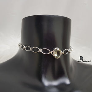 Love Knots Green Beauty submissive collar - sterling silver chain and green amethyst