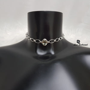 Love Knots Green Beauty submissive collar - sterling silver chain and green amethyst