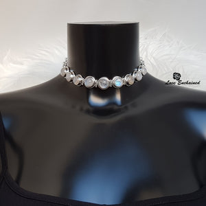 Moonstone Queen ~ Luxury submissive collar - moonstone & Sterling silver chain