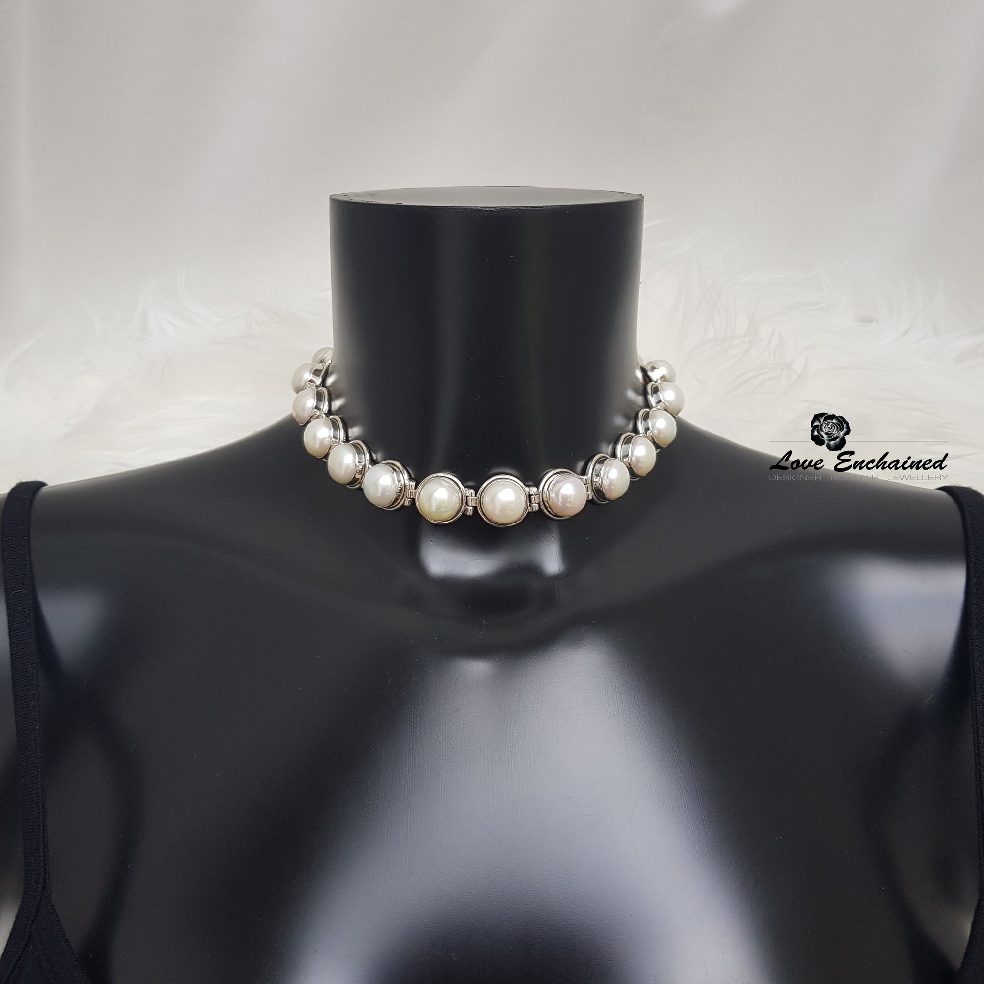 Pearl Goddess submissive day collar - sterling silver and freshwater pearls