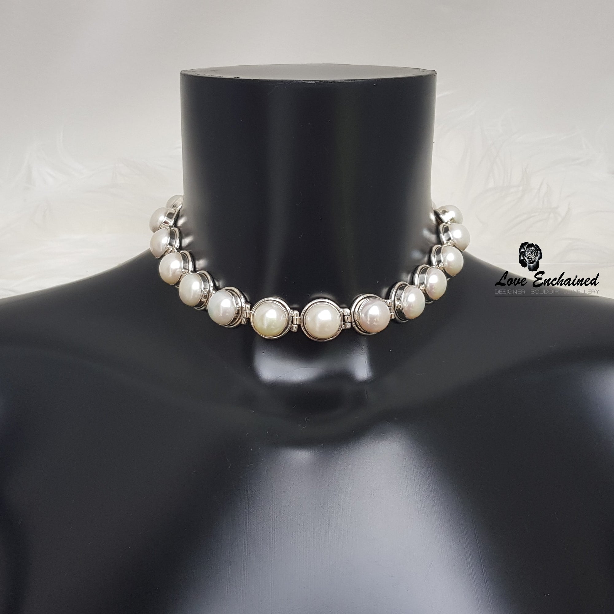 Pearl Goddess submissive day collar - sterling silver and freshwater pearls