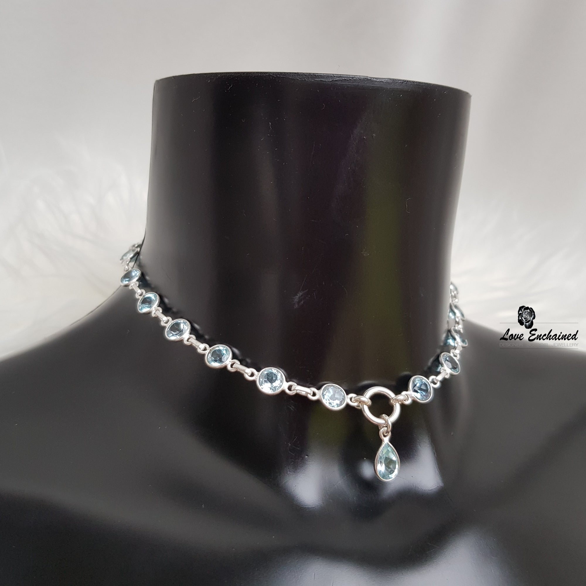 Sky Beauty Nymph ~ gemstone submissive day collar - sterling silver & natural blue topaz