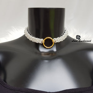 Byzantine O Queen ~ Luxury submissive collar - double Byzantine chainmail & large O ring