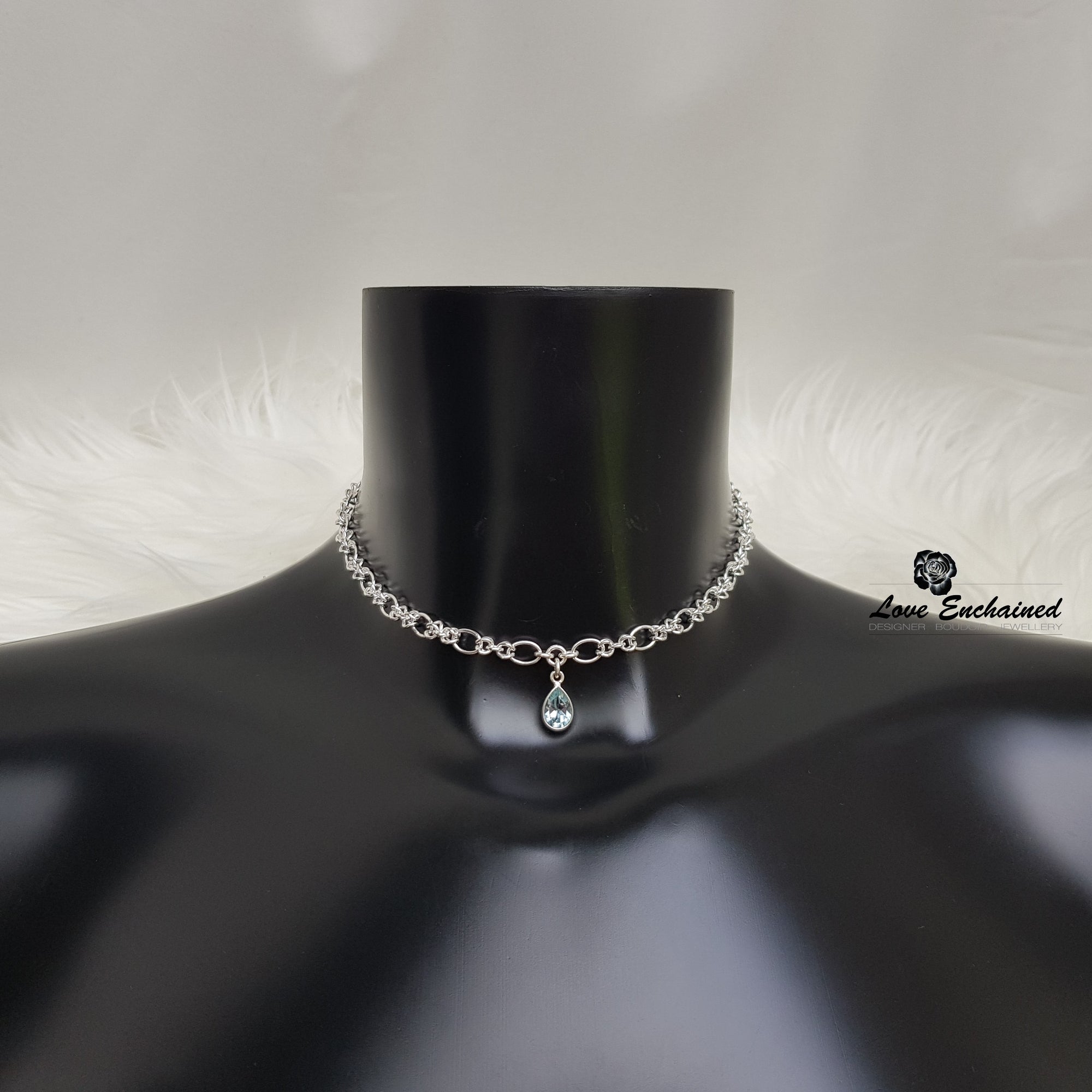 Delicate Love Knots Blue Topaz ~ submissive day collar