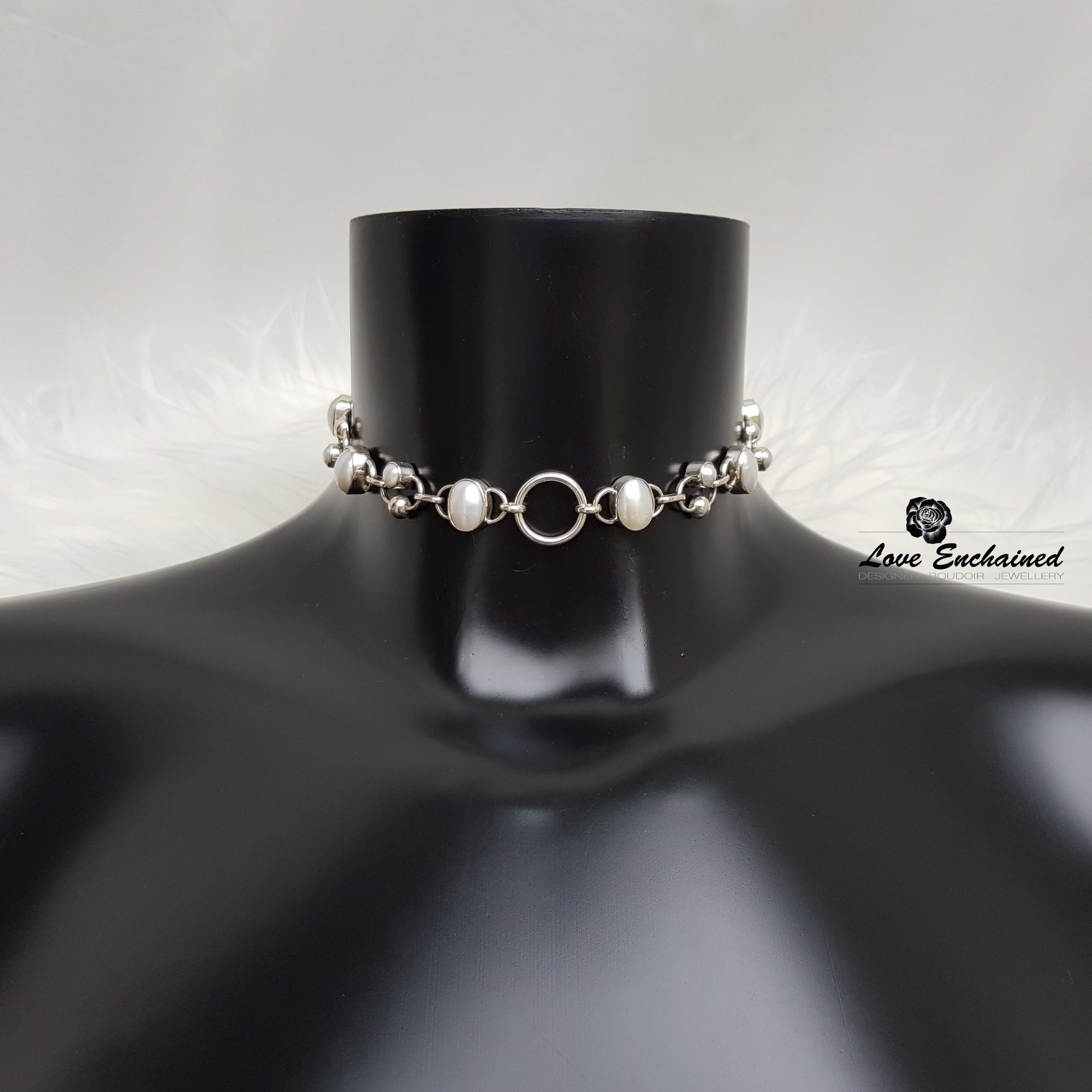 Pearl O Nereid - luxury pearls & O ring Sterling silver submissive day collar