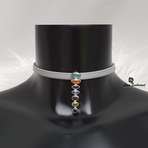 Multi gemstone Pendant Leather Collar - Graduated Marquise Cut Natural Stones