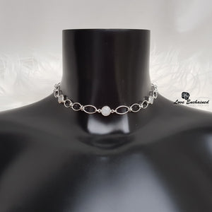 Love Knots Moonstone submissive day collar - sterling silver chain and moonstone.