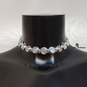 Moonstone Queen ~ Luxury submissive collar - moonstone & Sterling silver chain