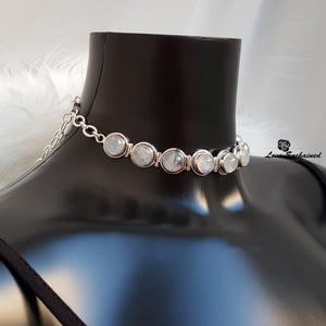 Moonstone Queen ~ Luxury submissive collar - moonstone & Sterling silver chain