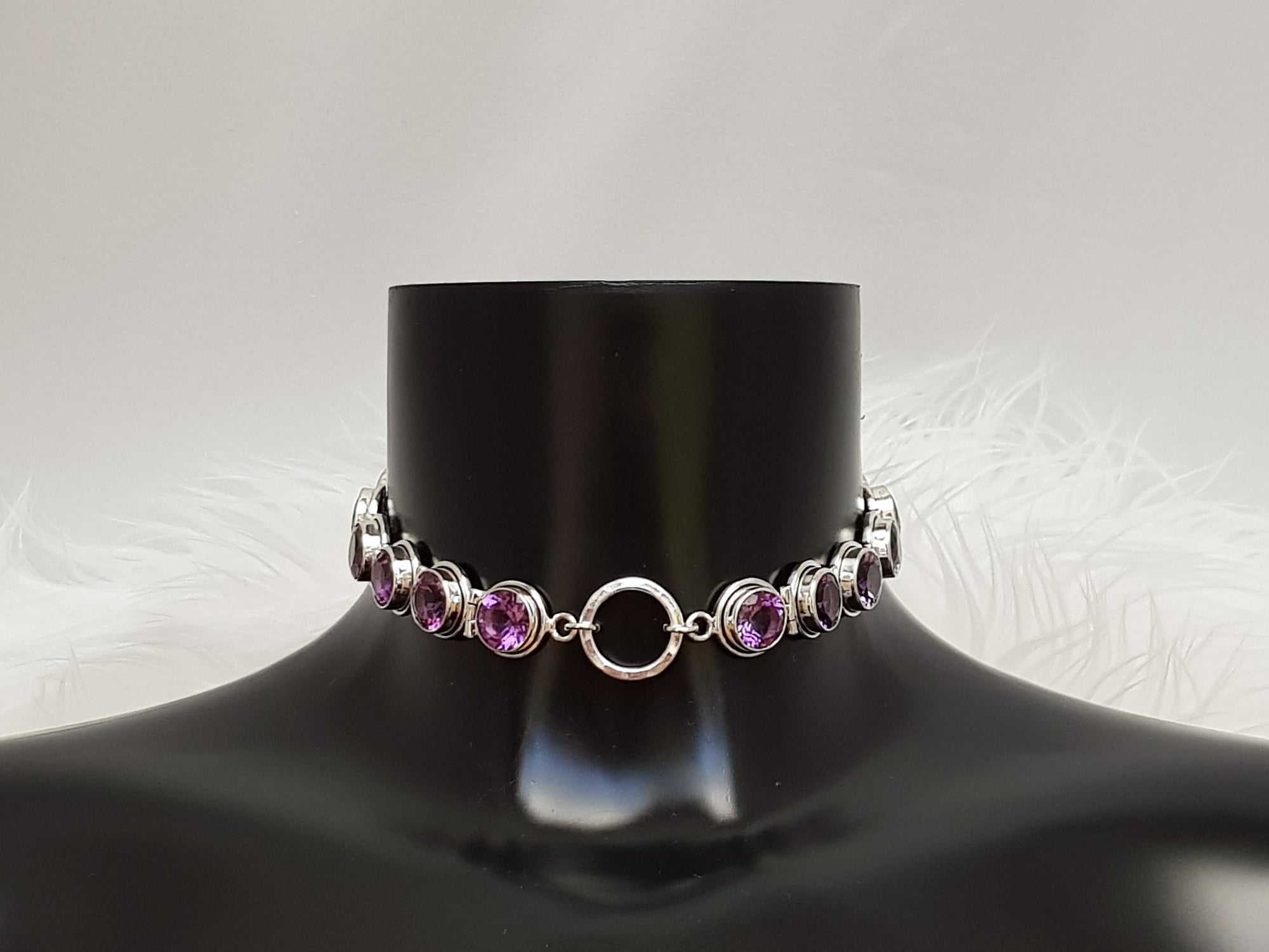 Amethyst O Goddess - Luxury submissive collar - amethyst & O ring sterling silver