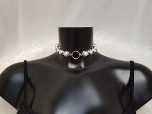 Pearl O Goddess ~ luxury submissive collar - pearls & Sterling silver O ring