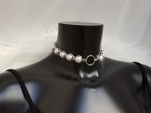 Pearl O Goddess ~ luxury submissive collar - pearls & Sterling silver O ring