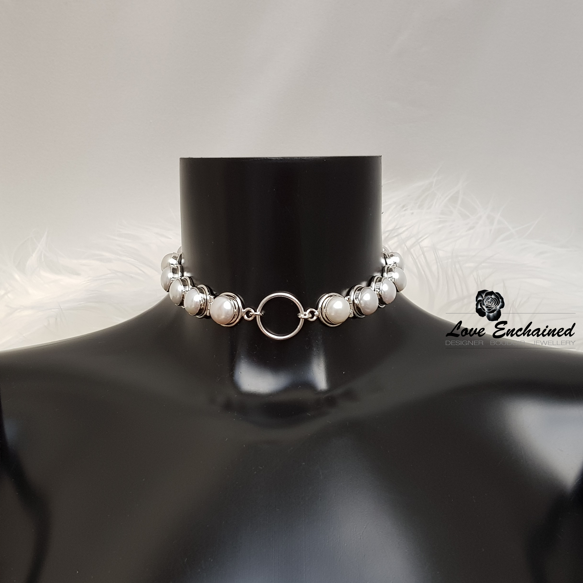 Pearl O Goddess ~ luxury submissive collar - pearls & Sterling silver O ring