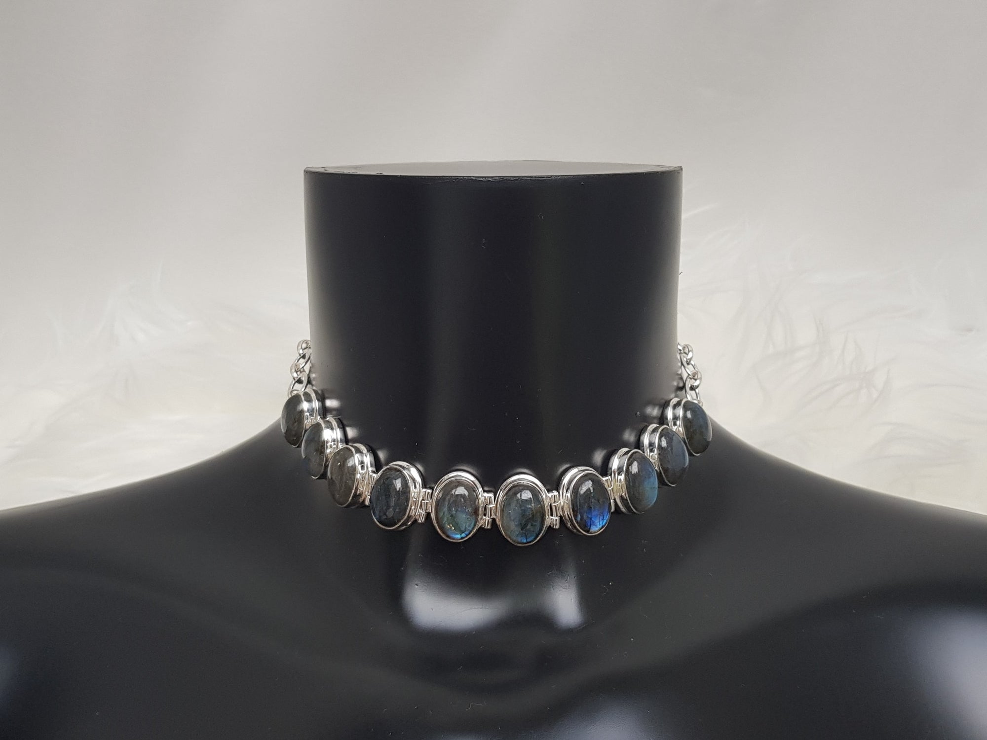 Labradorite Queen ~ Luxury submissive day collar - labradorite & chain sterling silver