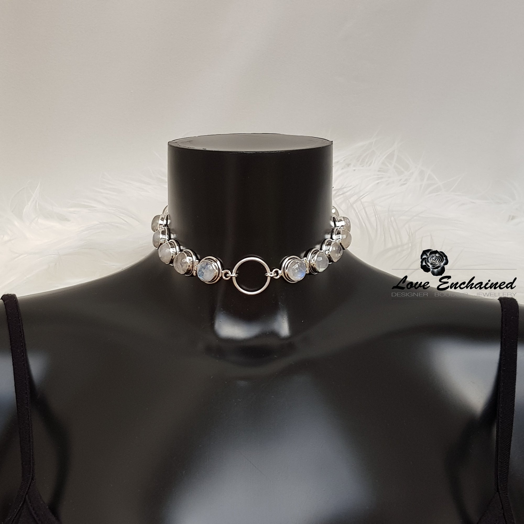 Moonstone O Goddess ~ luxury submissive collar - moonstone and Sterling silver O ring Sterling