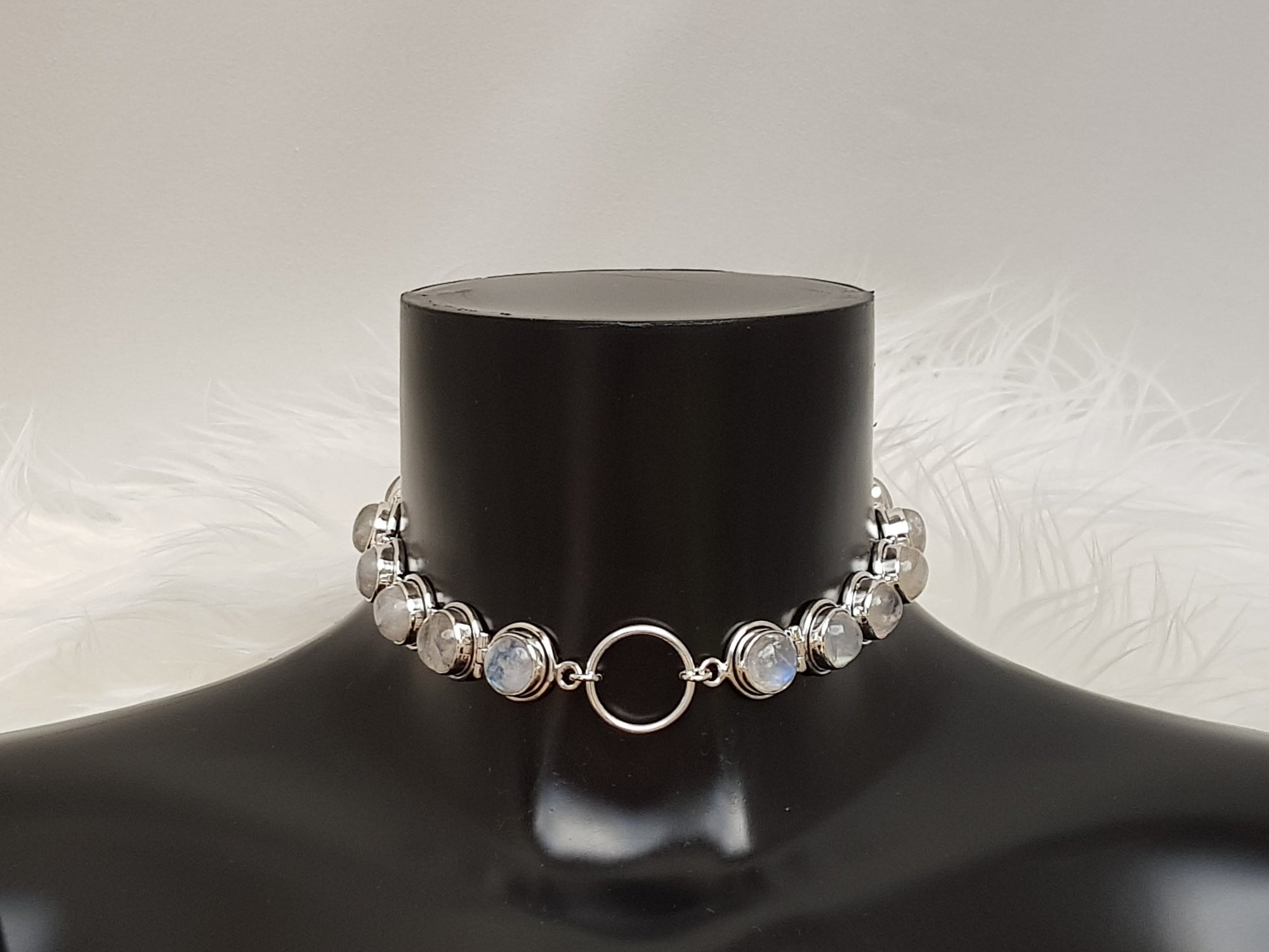 Moonstone O Goddess ~ luxury submissive collar - moonstone and Sterling silver O ring Sterling