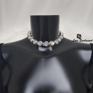 Moonstone Goddess Luxury submissive collar - sterling silver and gemstones