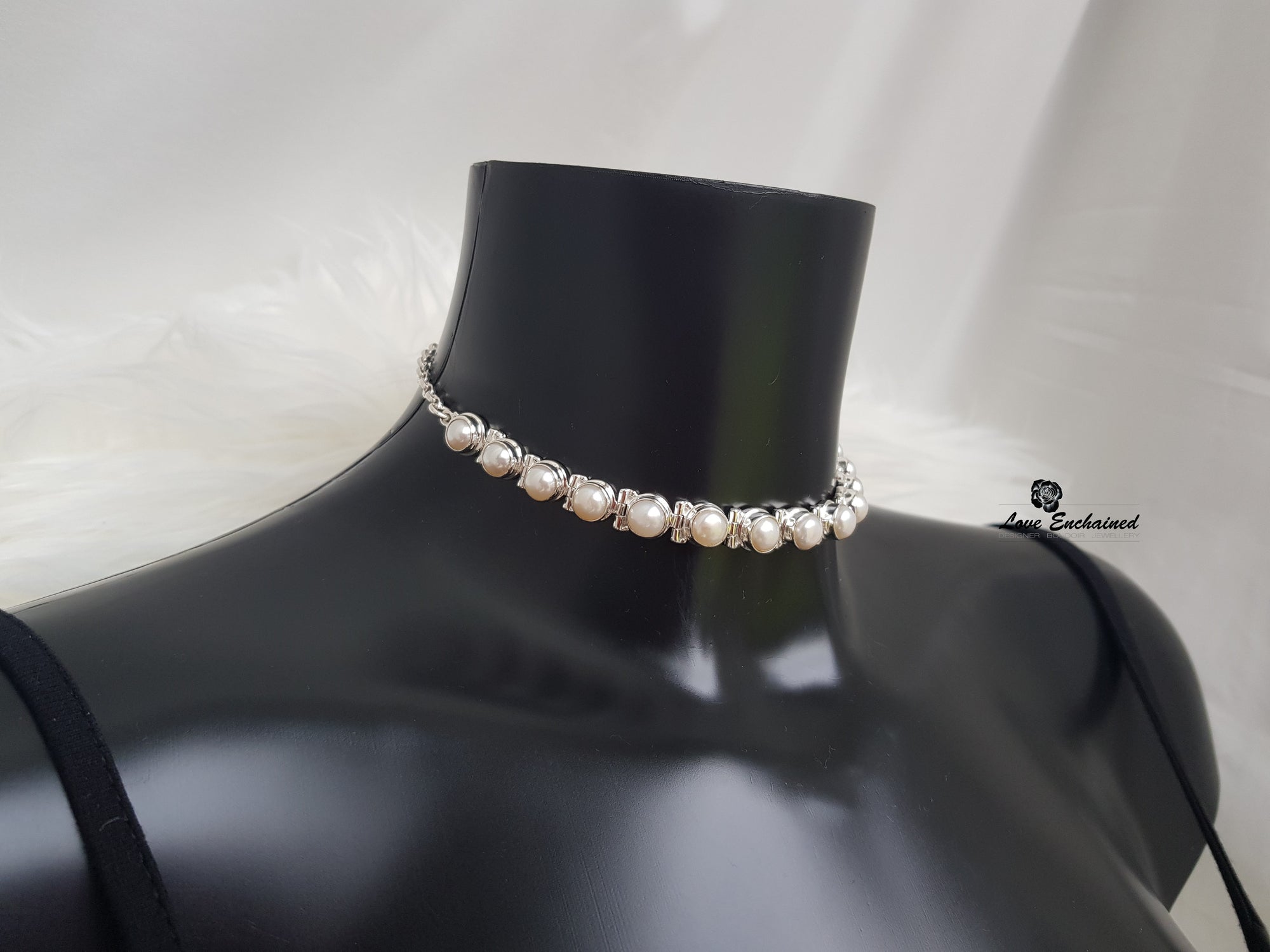 Pearl Beauty submissive collar - sterling silver and small freshwater pearls