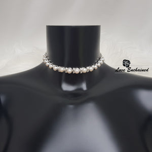 Pearl Beauty submissive collar - sterling silver and small freshwater pearls