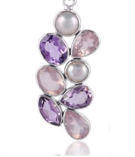 Rose Quartz, Amethyst & White Freshwater Pearl Cluster Pendant