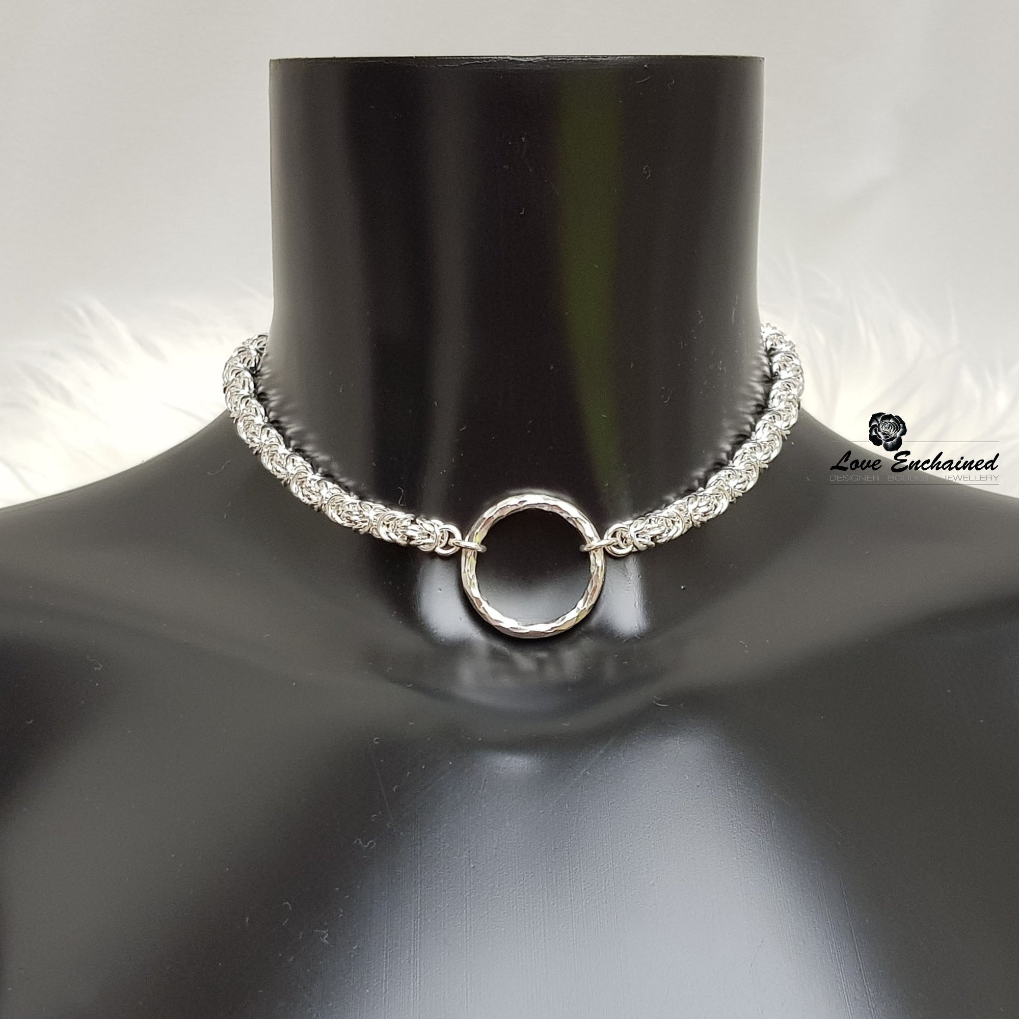 Byzantine O Princess submissive collar - sterling silver chainmail & large O ring