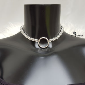 Byzantine O Princess submissive collar - sterling silver chainmail & large O ring