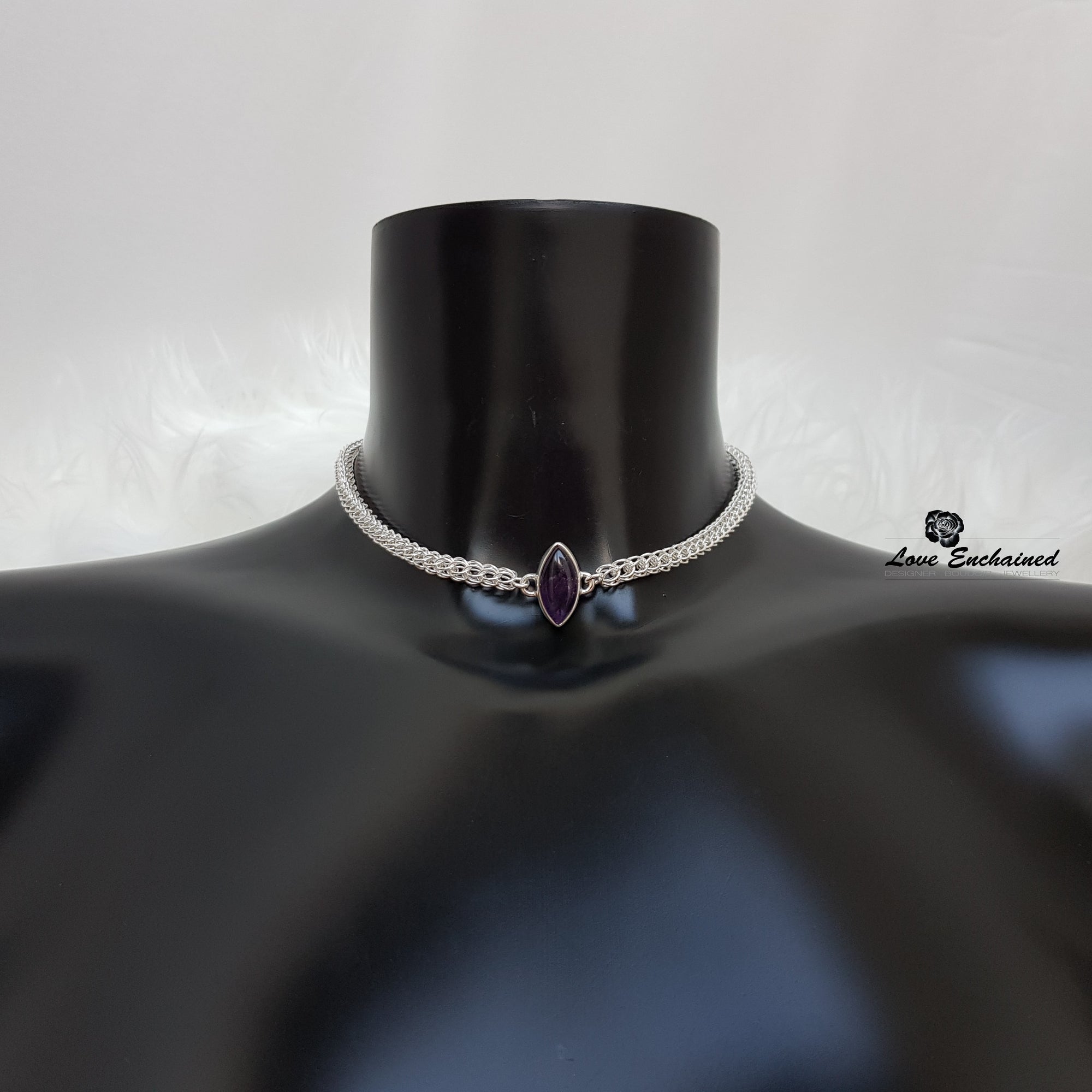 Persian Princess Amethyst submissive collar ~ sterling silver and amethyst marquise luxury day collar