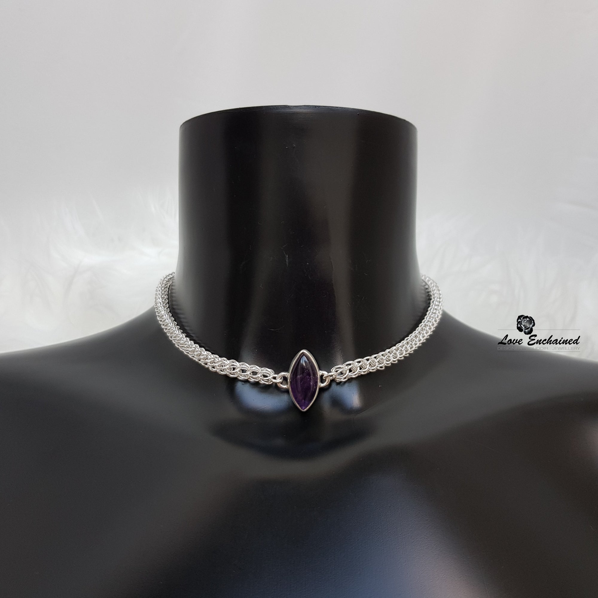 Persian Princess Amethyst submissive collar ~ sterling silver and amethyst marquise luxury day collar