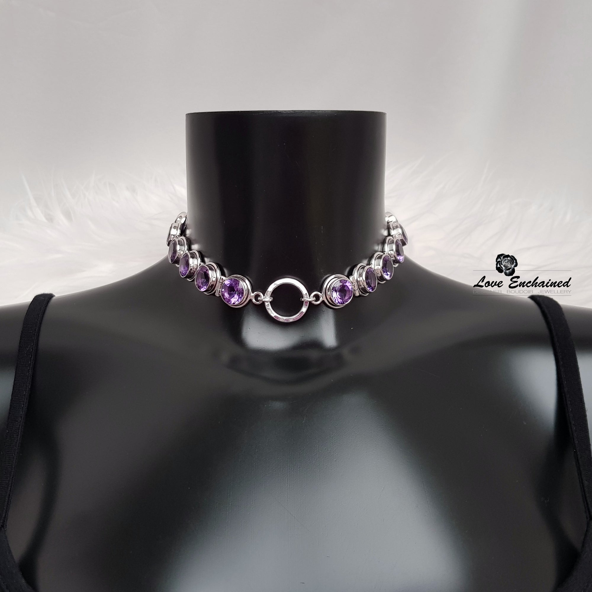 Amethyst O Goddess - Luxury submissive collar - amethyst & O ring sterling silver