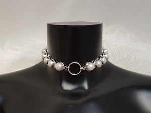 Moonstone O Goddess ~ luxury submissive collar - moonstone and Sterling silver O ring Sterling