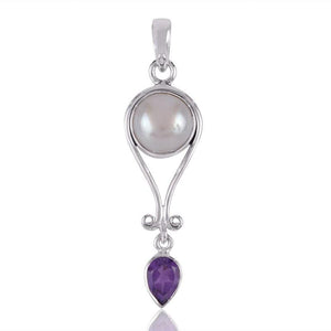 Amethyst & White Freshwater Pearl Arabesque Pendant